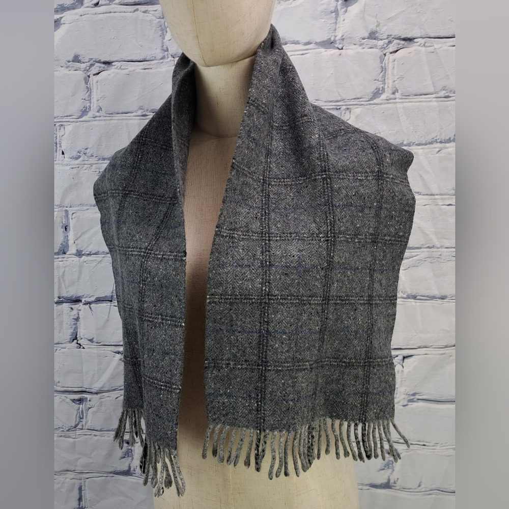 Burberry Vintage Scarf Check Speckled Gray 100% Cashmere England Y2K 42" x 11" - Picture 5 of 11